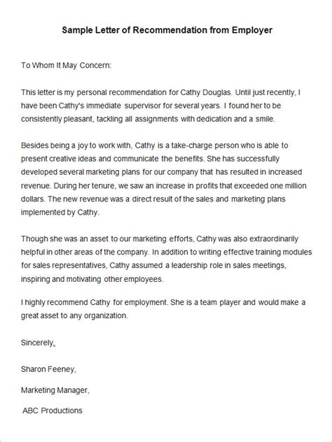 Sample Recommendation Letter for an Employee.